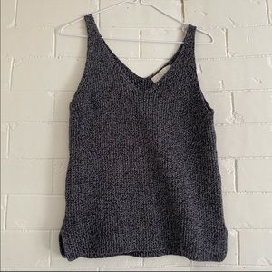 LOFT Navy White Knit Sleeveless Tank Top Sweater M